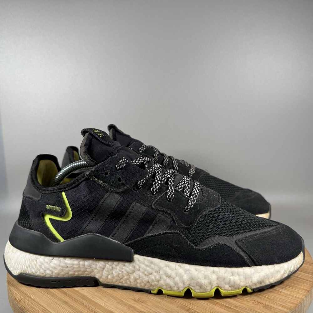 Adidas Nite Jogger Mens Size 11 EG7409 Core Black Solar Yellow Shoes Sneakers